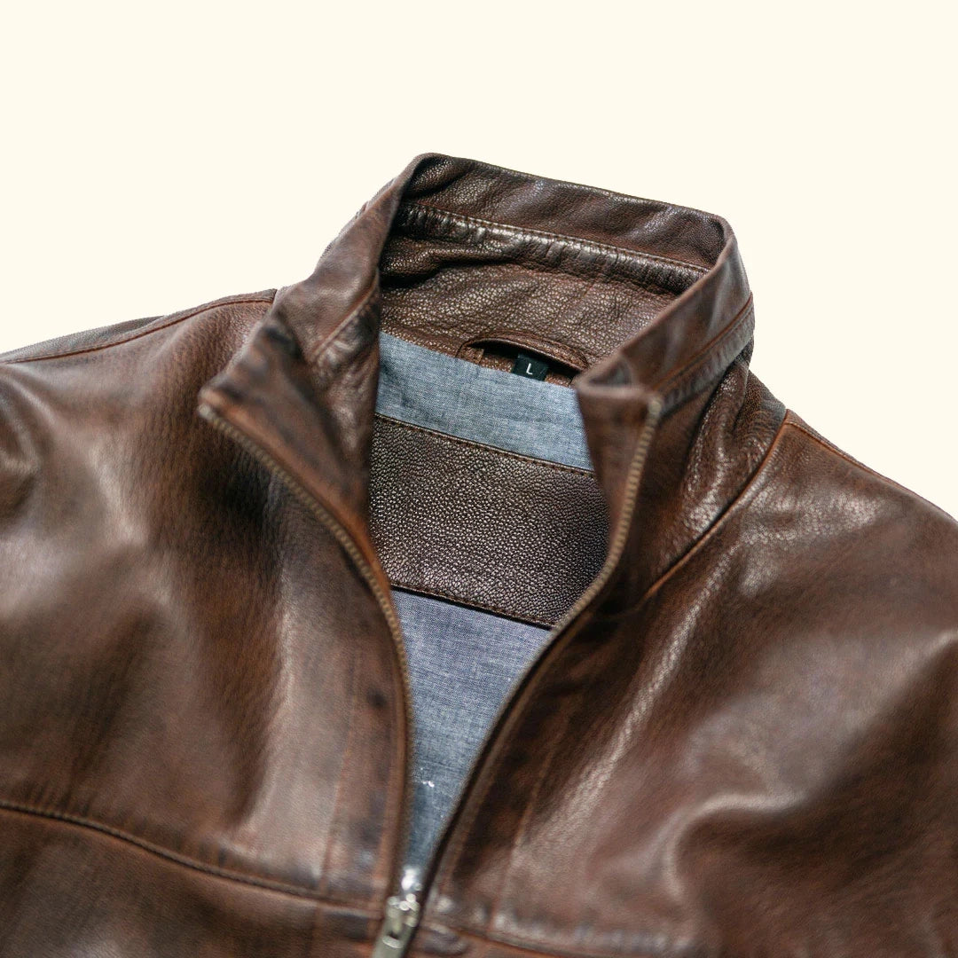 Men's Dark Brown Lightweight Leather Motorcycle Jacket