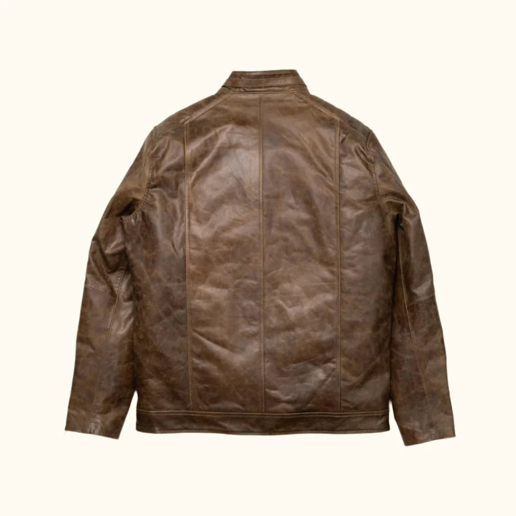 Men's Dark Brown Cafe Racer Leather Biker Jacket