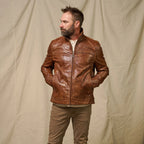 Men's Brown Lightweight Leather Motorcycle Jacket