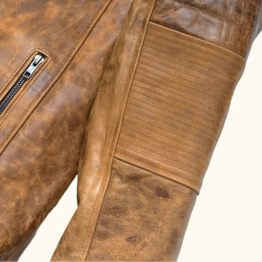 Men's Brown Cafe Racer Leather Biker Jacket