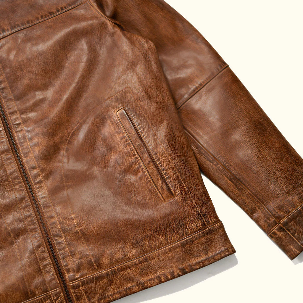 Men's Brown Lightweight Leather Motorcycle Jacket
