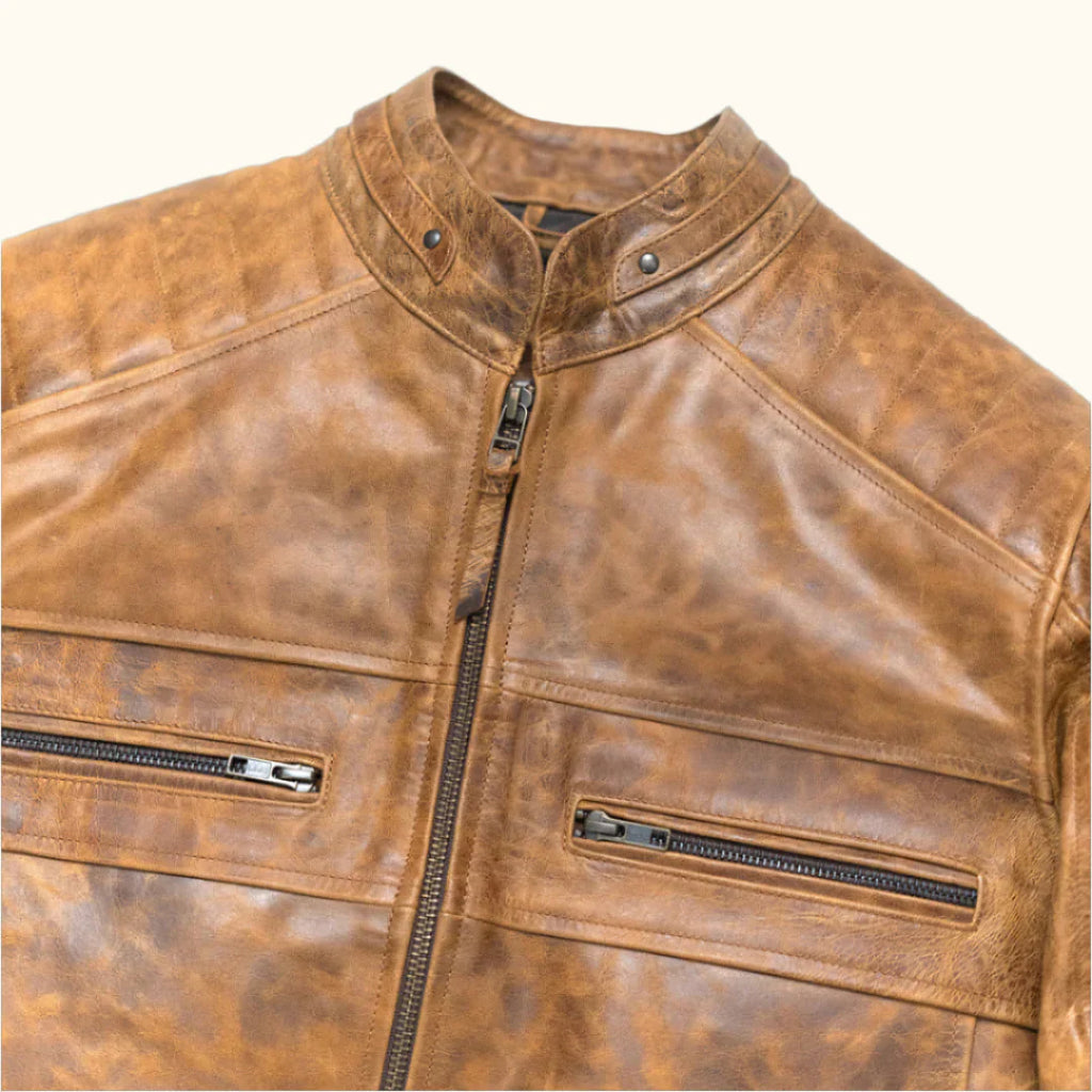 Men's Brown Cafe Racer Leather Biker Jacket
