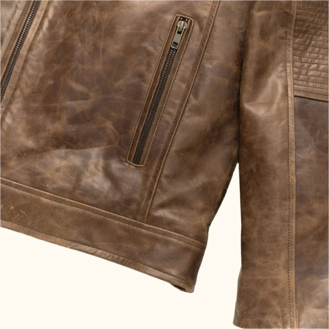 Men's Dark Brown Cafe Racer Leather Biker Jacket