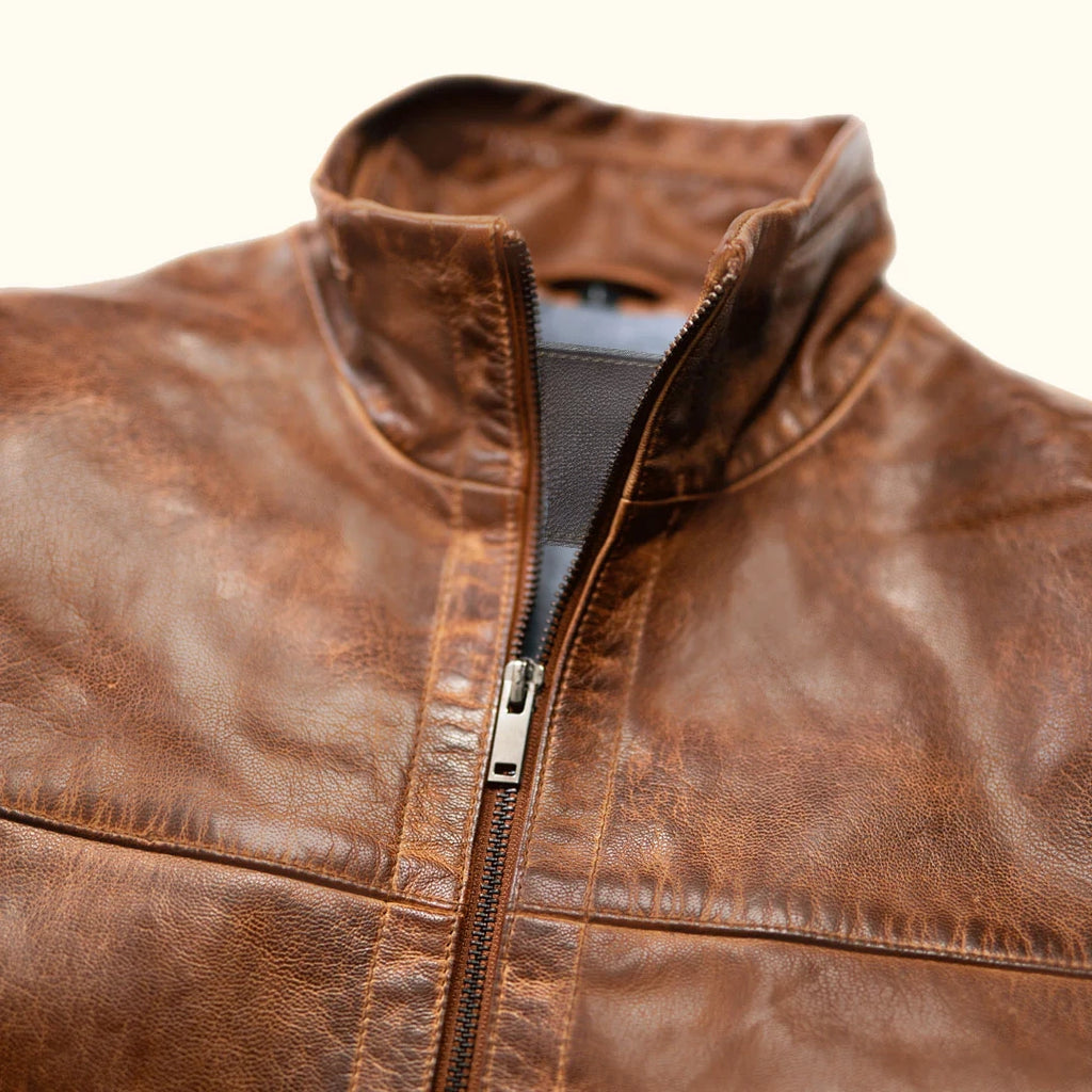 Men's Brown Lightweight Leather Motorcycle Jacket