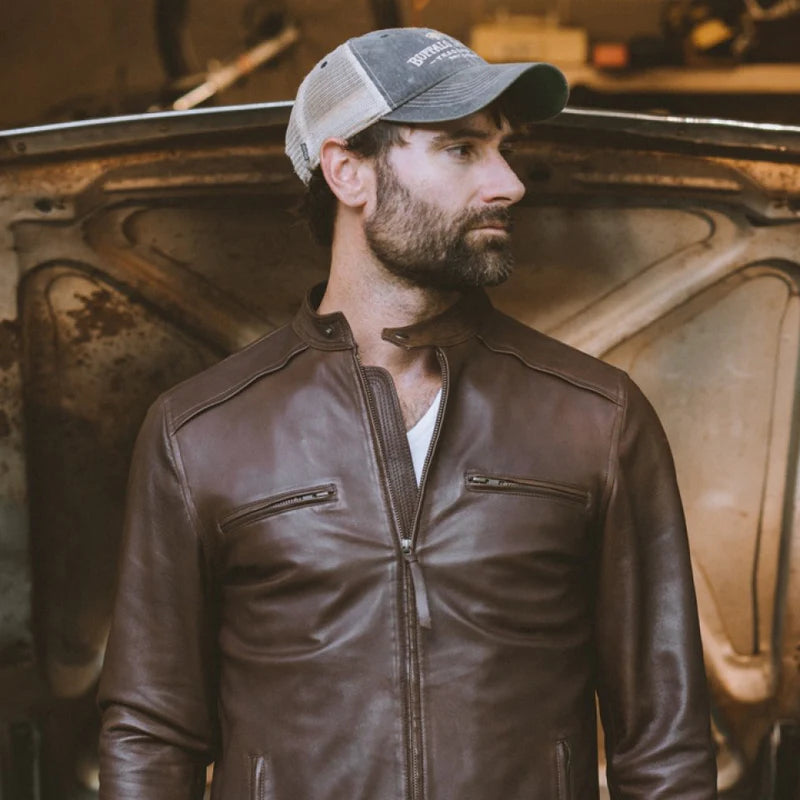 Men's Dark Brown Leather Biker Jacket | Moto Jacket