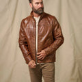 Men's Brown Lightweight Leather Motorcycle Jacket