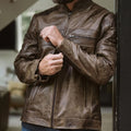 Men's Dark Brown Cafe Racer Leather Biker Jacket