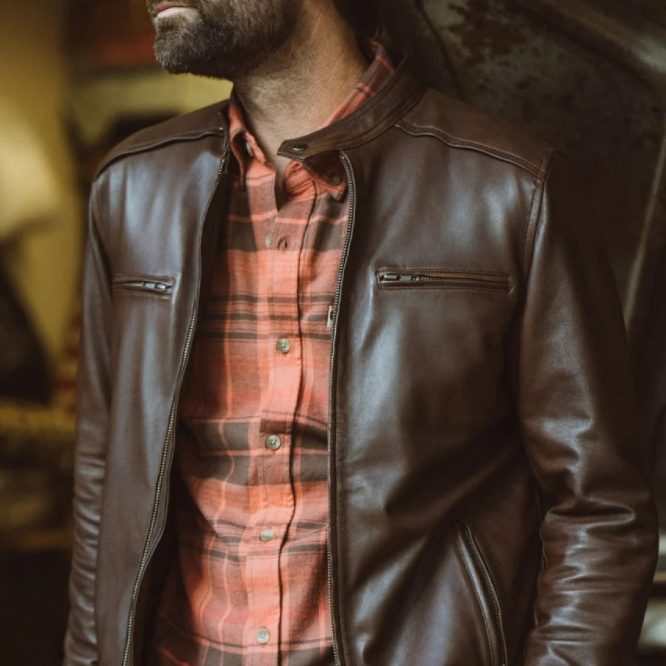 Men's Dark Brown Leather Biker Jacket | Moto Jacket