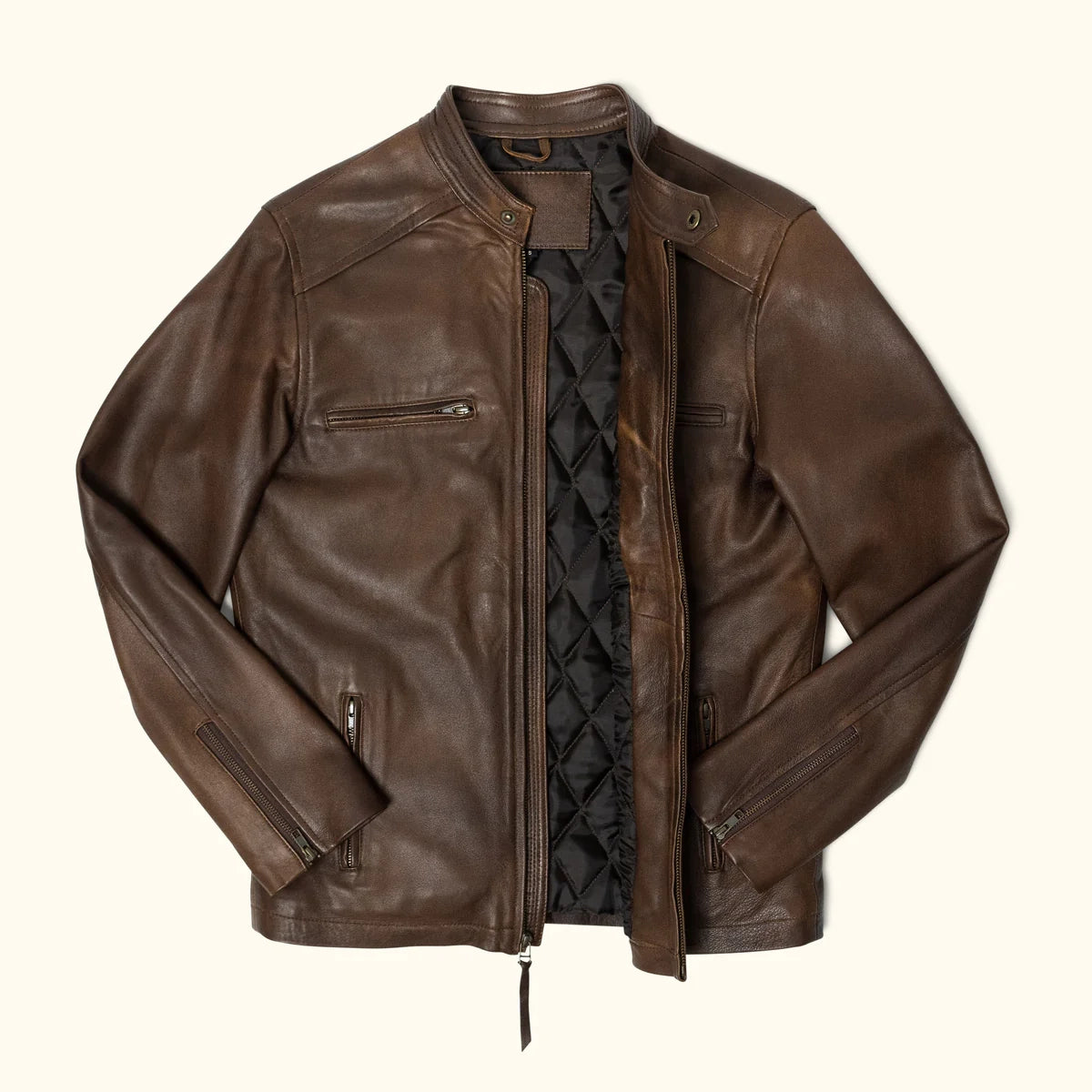 Men's Dark Brown Leather Biker Jacket | Moto Jacket