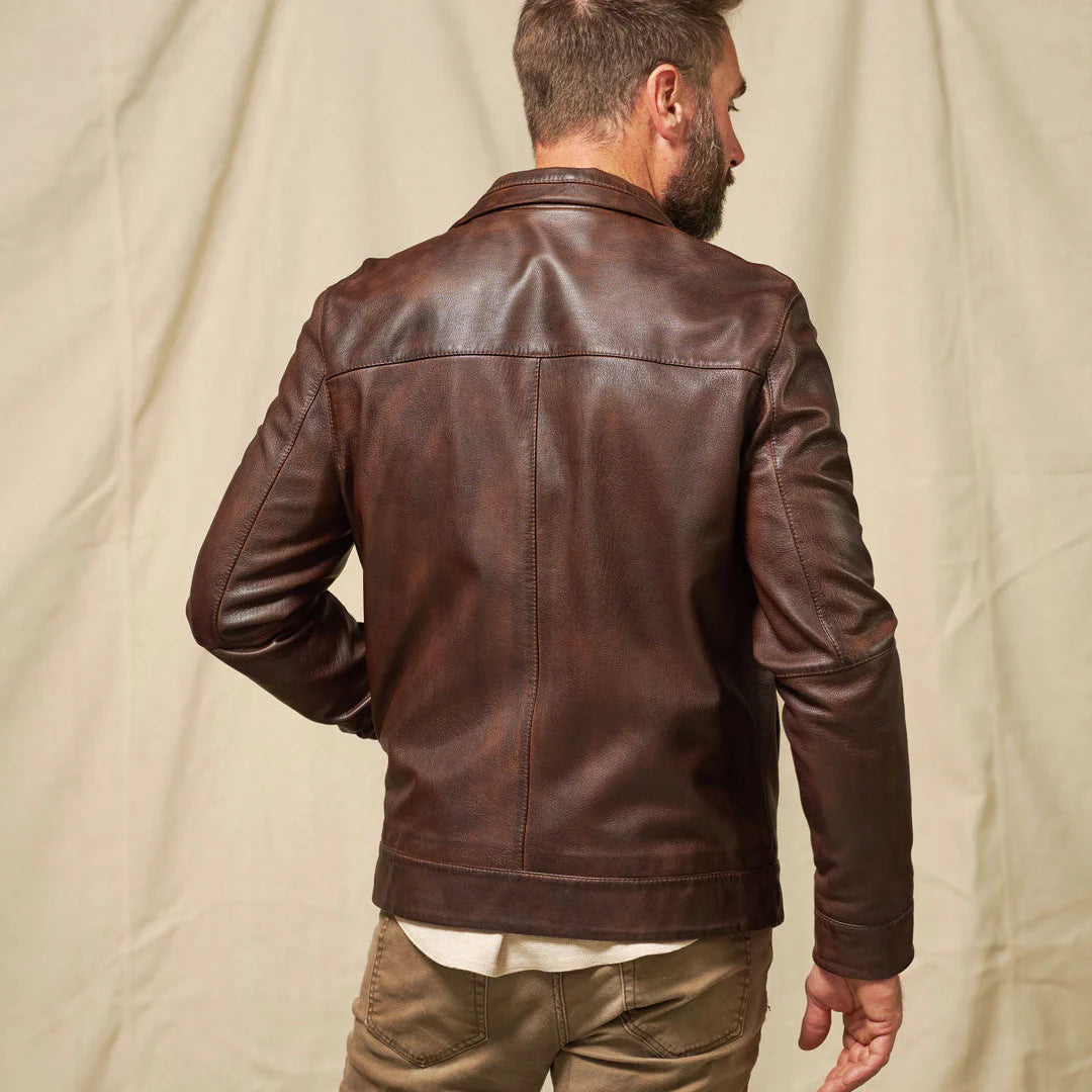 Men's Dark Brown Lightweight Leather Motorcycle Jacket