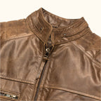 Men's Dark Brown Cafe Racer Leather Biker Jacket