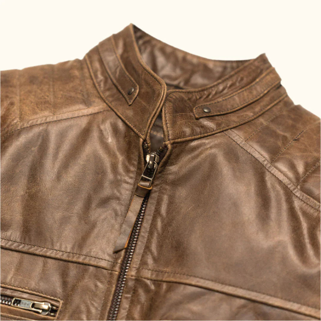 Men's Dark Brown Cafe Racer Leather Biker Jacket