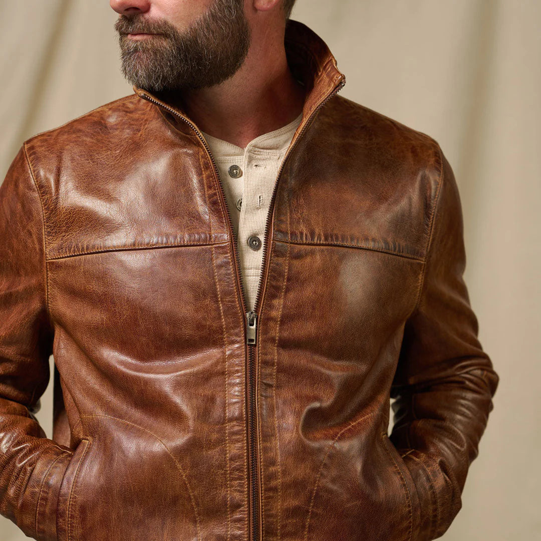 Men's Brown Lightweight Leather Motorcycle Jacket