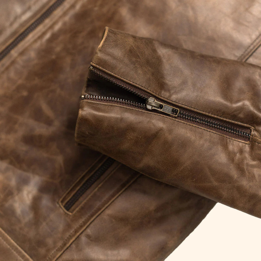 Men's Dark Brown Cafe Racer Leather Biker Jacket