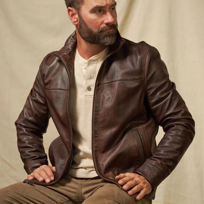 Men's Dark Brown Lightweight Leather Motorcycle Jacket