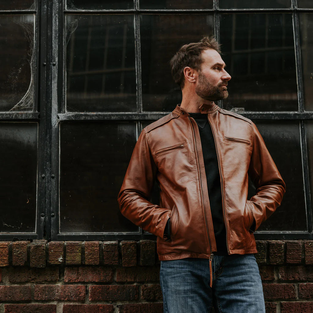 Men's Brown Leather Biker Jacket | Motorcycle Jacket