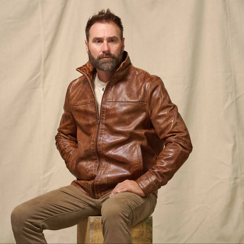 Men's Brown Lightweight Leather Motorcycle Jacket