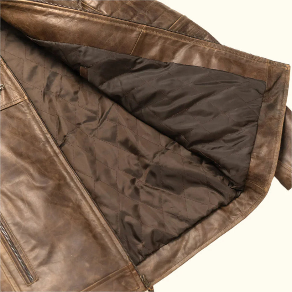 Men's Dark Brown Cafe Racer Leather Biker Jacket