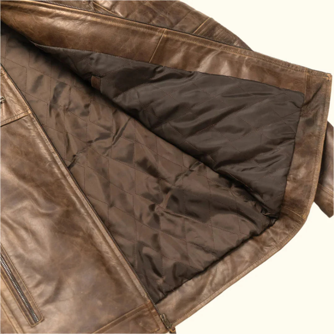 Men's Dark Brown Cafe Racer Leather Biker Jacket