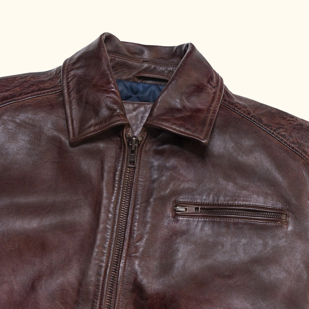 Men's Dark Brown Distressed Lambskin Leather Biker Jacket