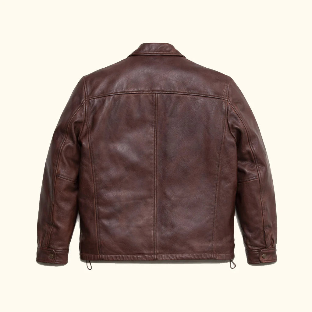 Men's Dark Brown Distressed Lambskin Leather Biker Jacket