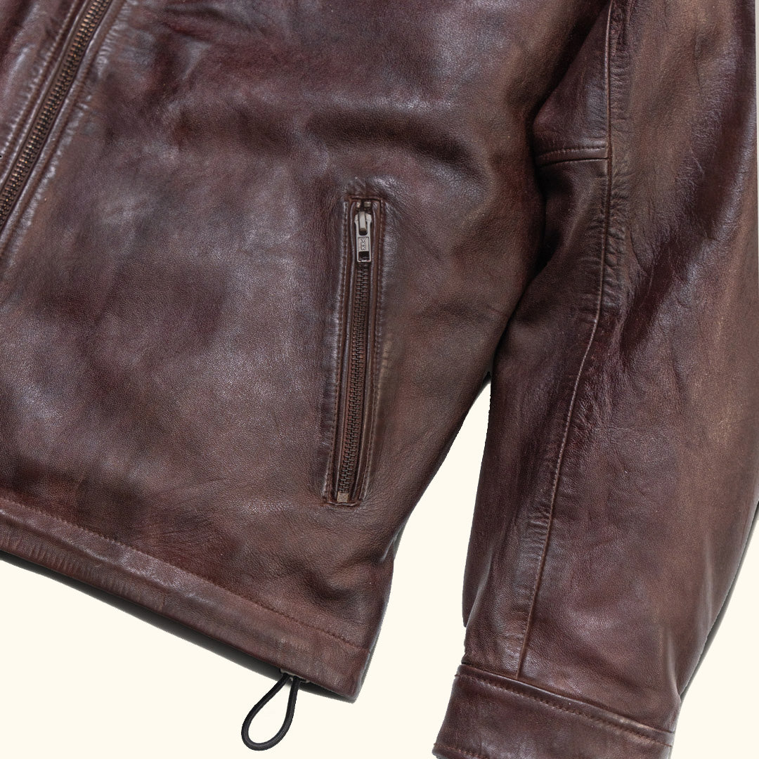 Men's Dark Brown Distressed Lambskin Leather Biker Jacket
