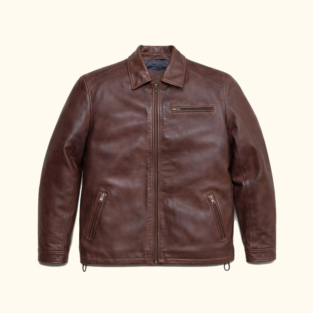 Men's Dark Brown Distressed Lambskin Leather Biker Jacket