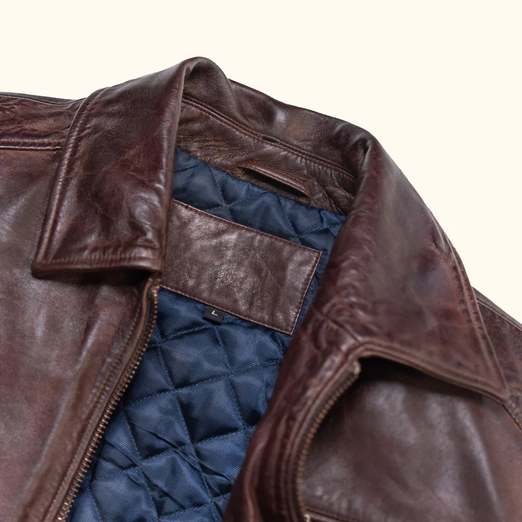 Men's Dark Brown Distressed Lambskin Leather Biker Jacket