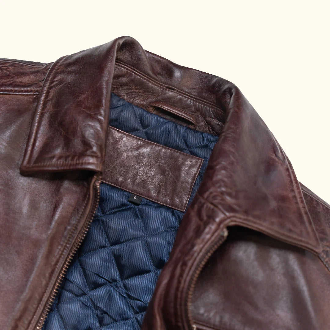 Men's Dark Brown Distressed Lambskin Leather Biker Jacket