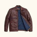 Men's Dark Brown Distressed Lambskin Leather Biker Jacket
