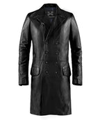 Men's Antique Leather Long Trench Coat