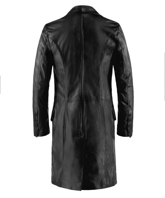 Men's Antique Leather Long Trench Coat