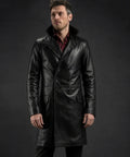 Men's Antique Leather Long Trench Coat