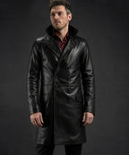 Men's Antique Leather Long Trench Coat
