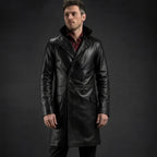 Men's Antique Leather Long Trench Coat