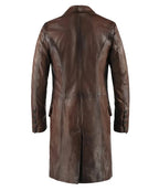Men's Antique Leather Long Trench Coat
