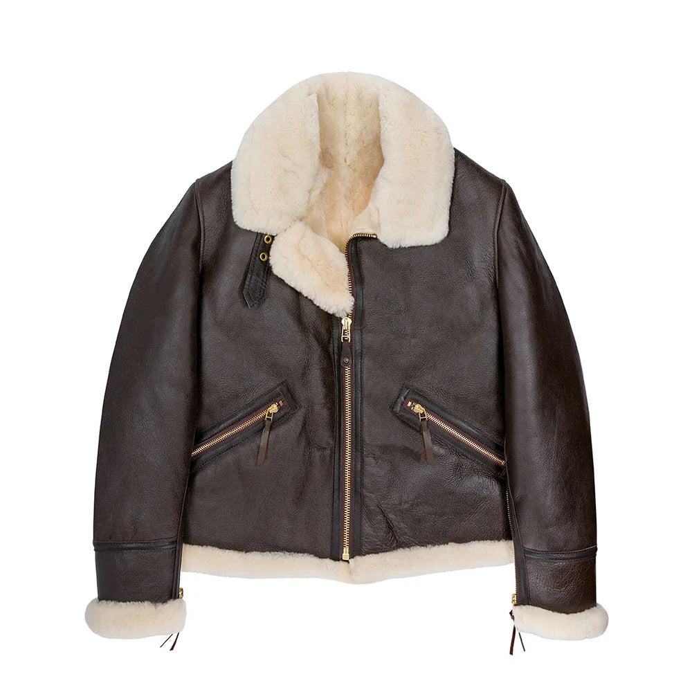 Men's B-9 Sheepskin Leather Jacket – Genuine Sheepskin Faux Fur Lined Bomber Coat