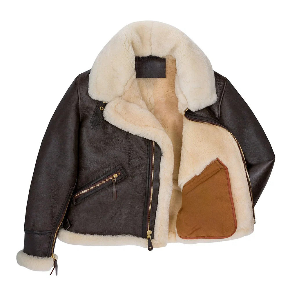 Men's B-9 Sheepskin Leather Jacket – Genuine Sheepskin Faux Fur Lined Bomber Coat