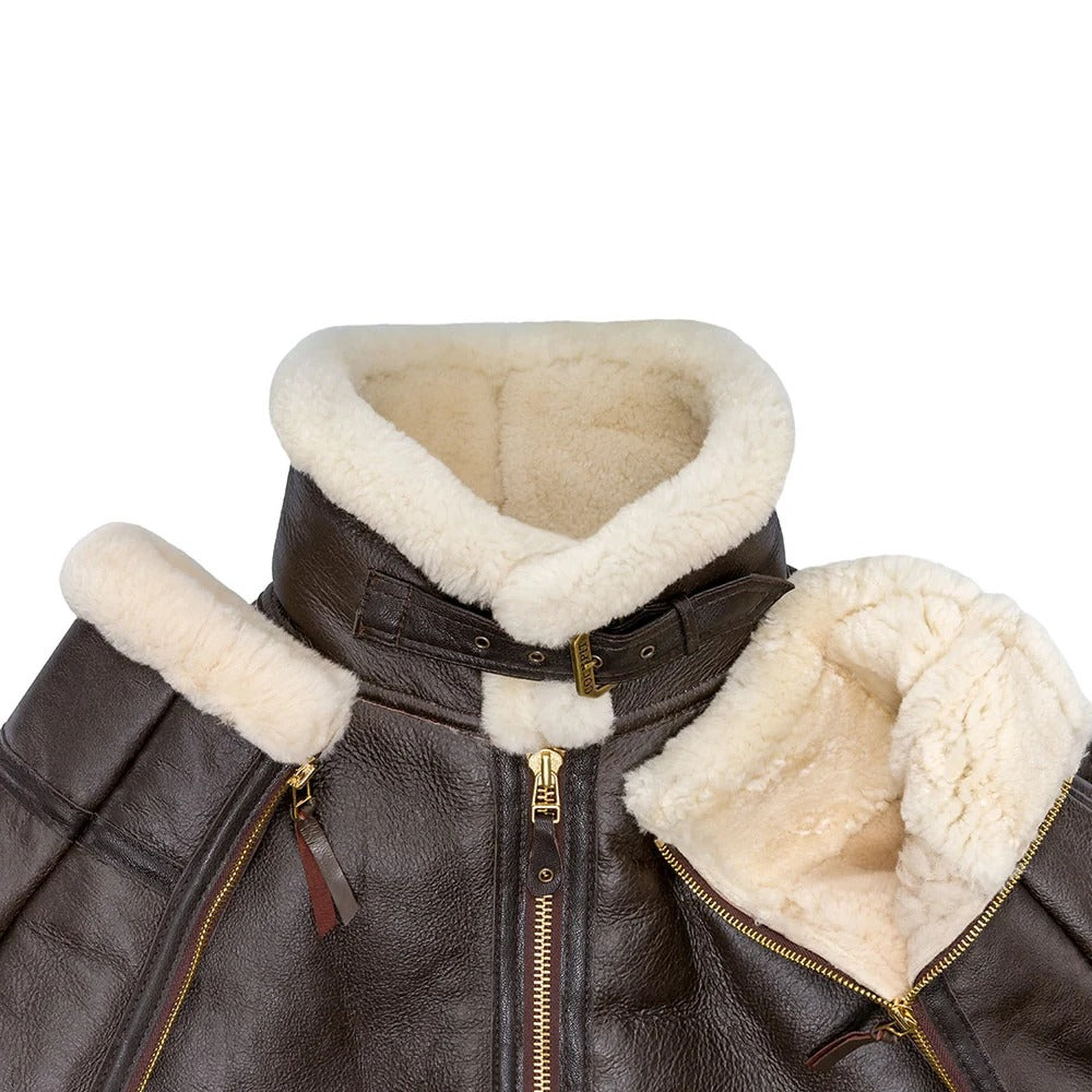 Men's B-9 Sheepskin Leather Jacket – Genuine Sheepskin Faux Fur Lined Bomber Coat