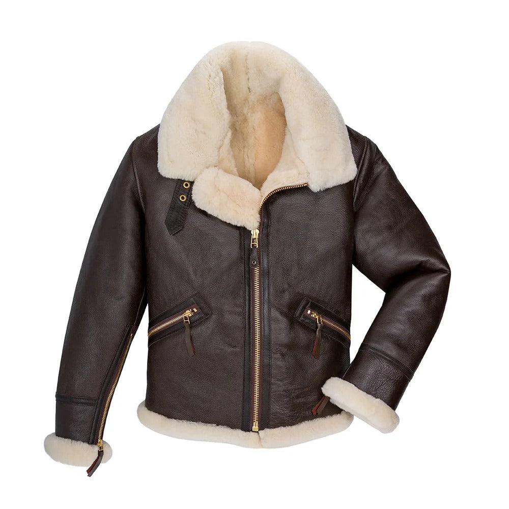 Men's B-9 Sheepskin Leather Jacket – Genuine Sheepskin Faux Fur Lined Bomber Coat