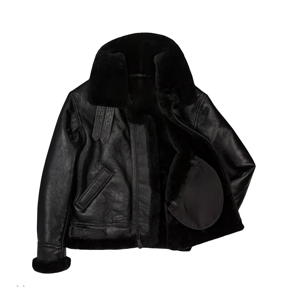 Men's B3 Black Shearling Leather Bomber Jacket