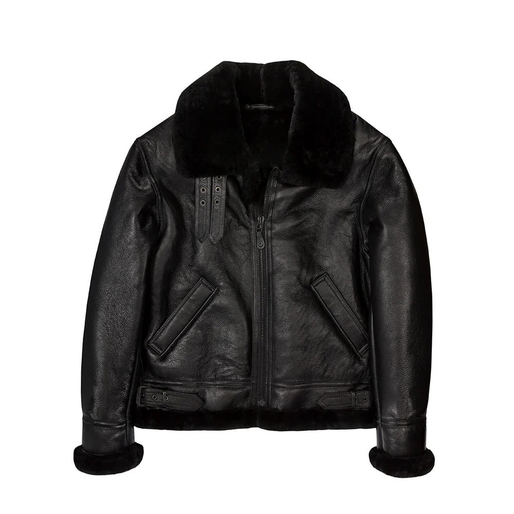 Men's B3 Black Shearling Leather Bomber Jacket