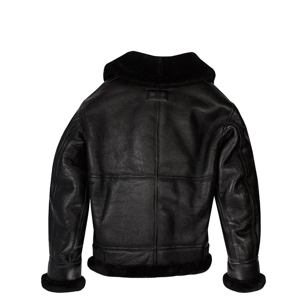 Men's B3 Black Shearling Leather Bomber Jacket