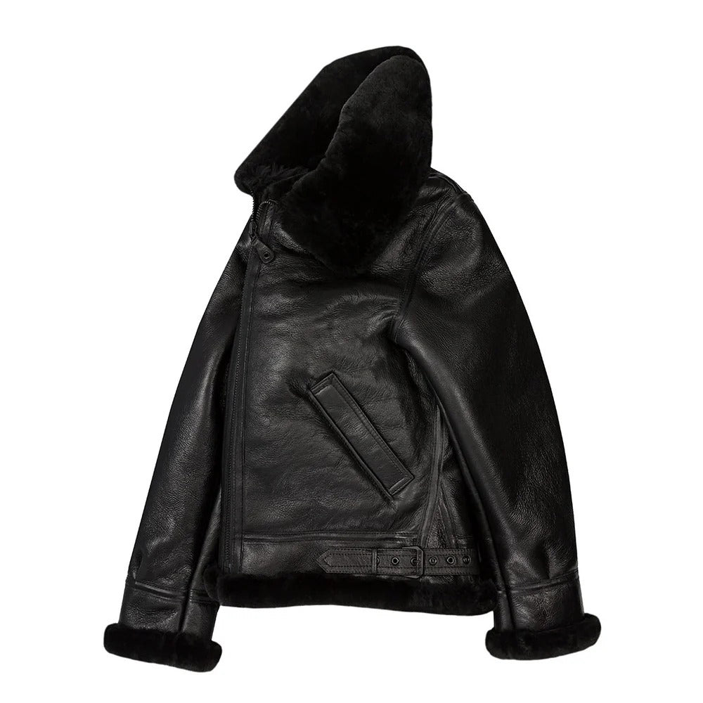 Men's B3 Black Shearling Leather Bomber Jacket