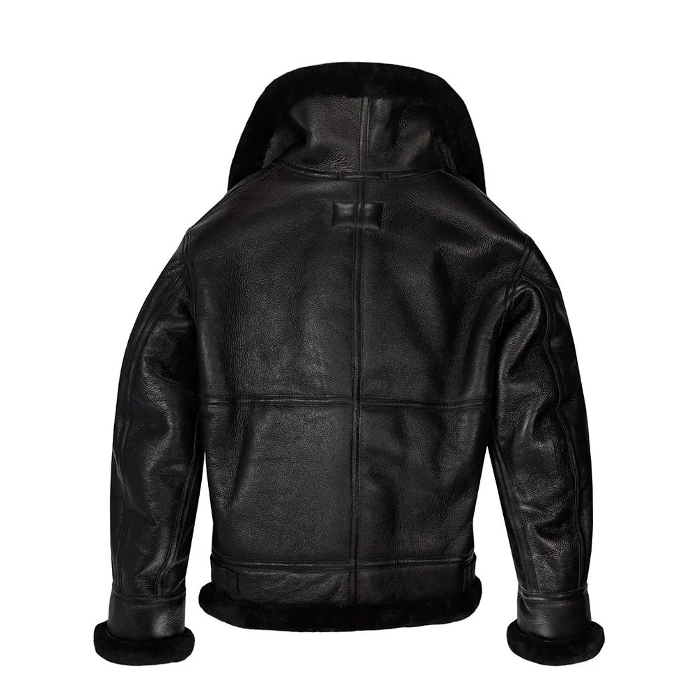 Men's B3 Black Shearling Leather Bomber Jacket