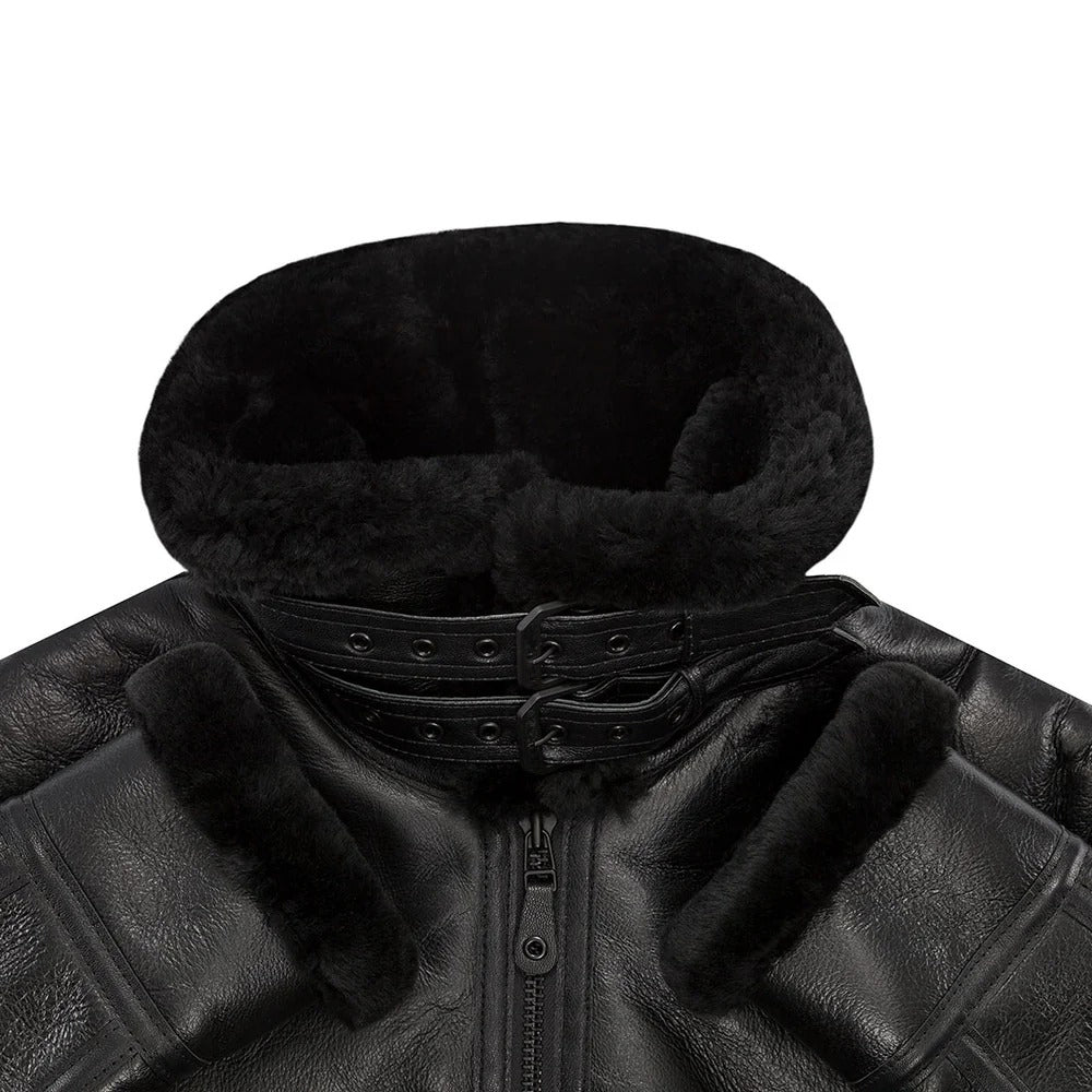 Men's B3 Black Shearling Leather Bomber Jacket