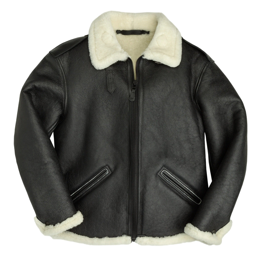 Men's B6 Black Bomber Jacket – Genuine Sheepskin Leather Faux Fur Lined Coat