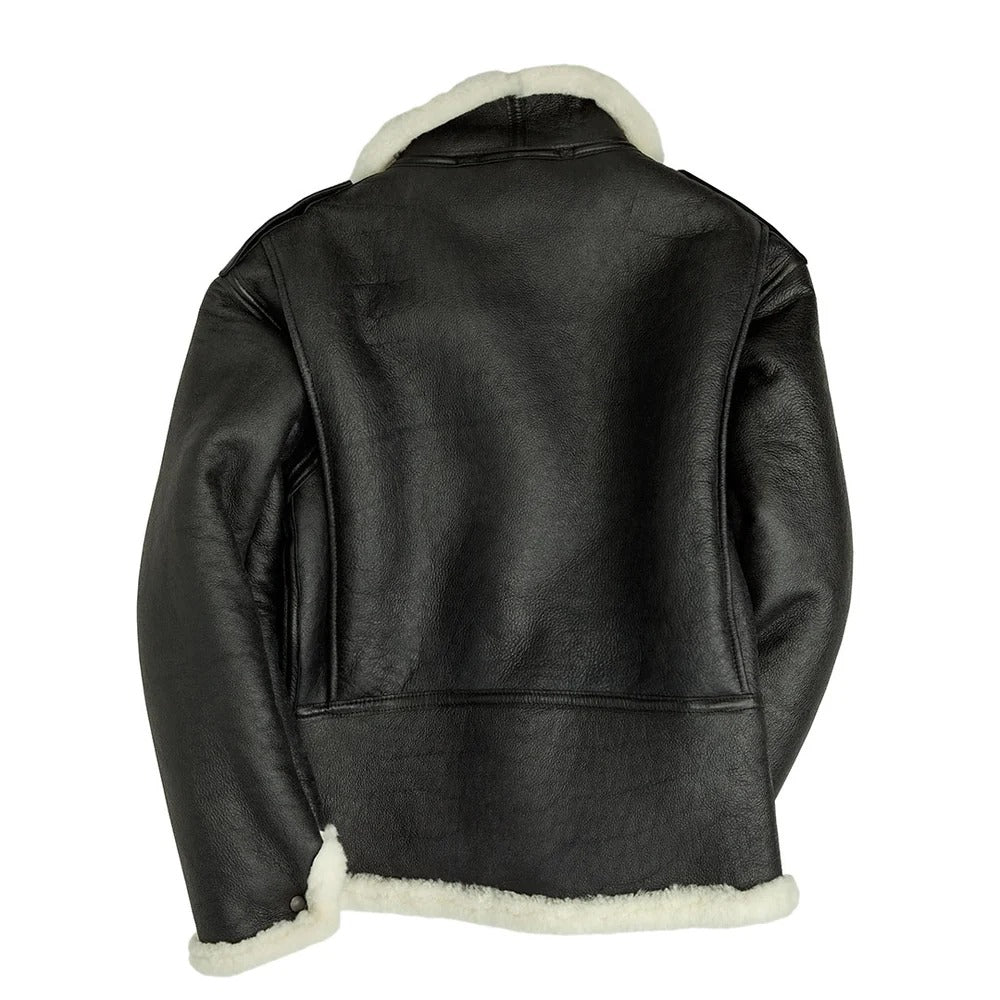 Men's B6 Black Bomber Jacket – Genuine Sheepskin Leather Faux Fur Lined Coat