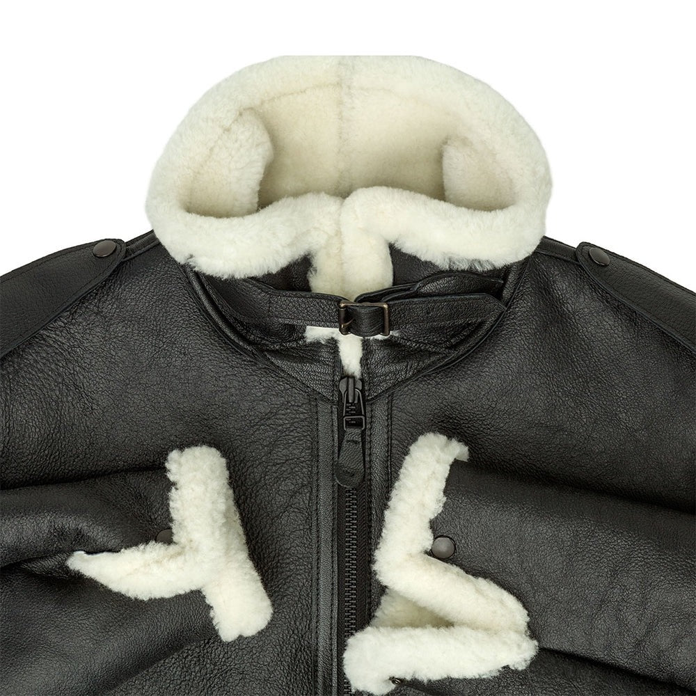 Men's B6 Black Bomber Jacket – Genuine Sheepskin Leather Faux Fur Lined Coat