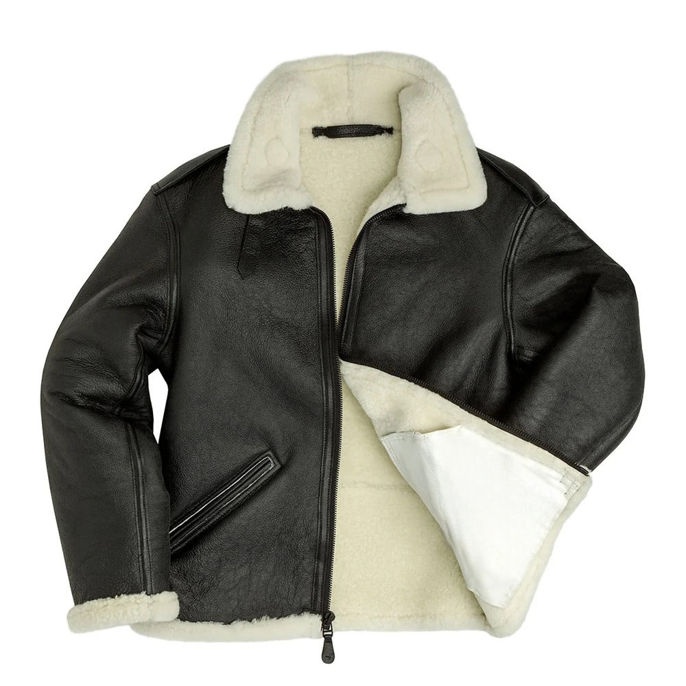 Men's B6 Black Bomber Jacket – Genuine Sheepskin Leather Faux Fur Lined Coat